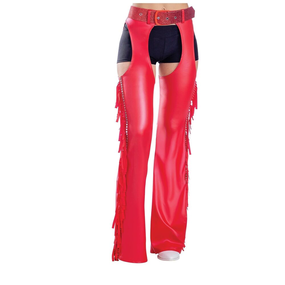 6971 Red Fringe Chaps With Glitter Belt – Western Costume